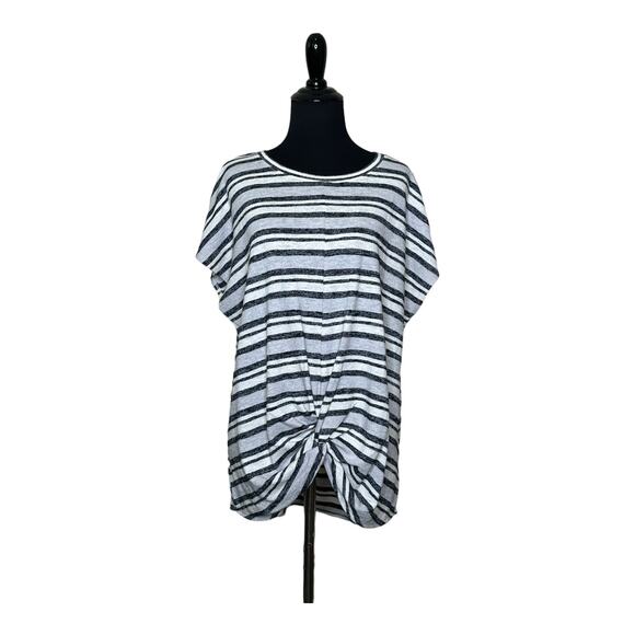 Lou Gray white gray stripes cap sleeves front knot hi low top size Large - Picture 1 of 8